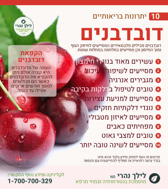 דובדבנים - תרומה בריאותית למערכת העיכול וערכים תזונתיים