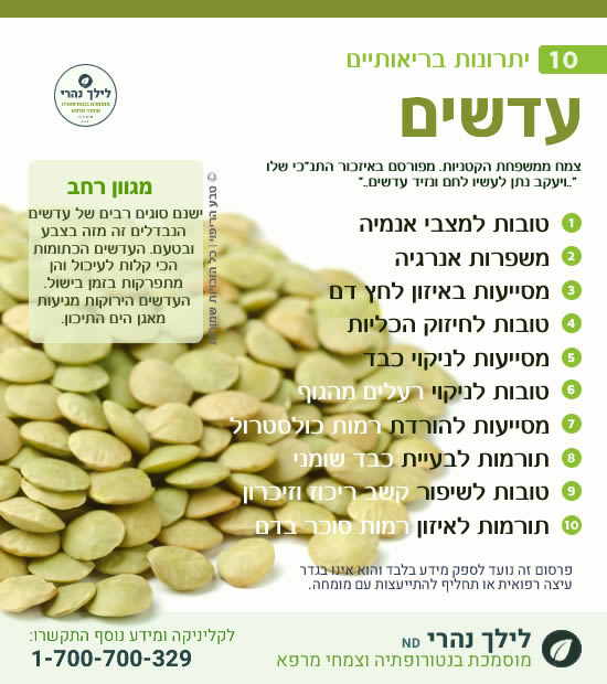 עדשים - תרומה בריאותית למערכת העיכול
